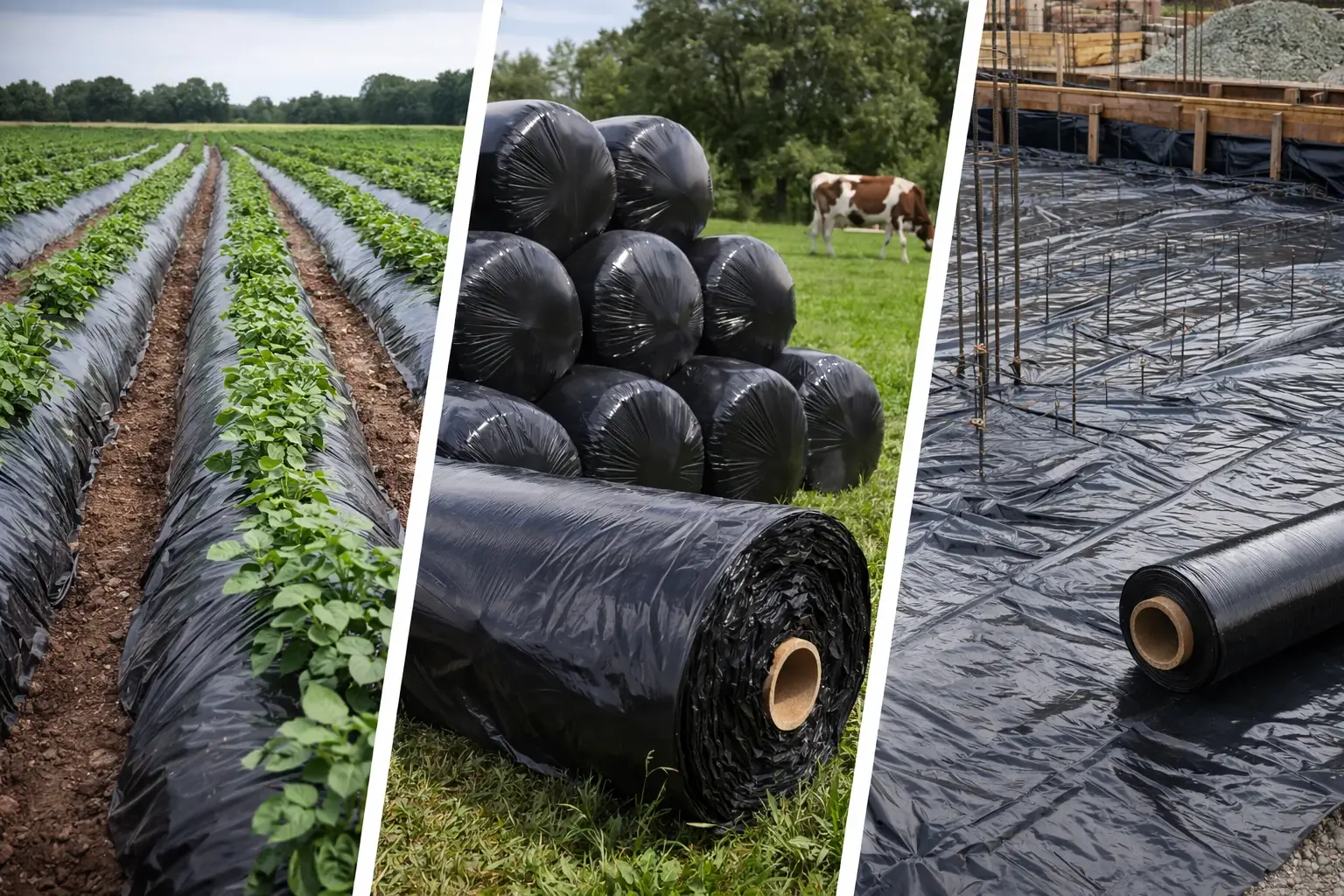 Plástico negro de alta resistencia con protección UV para exteriores.