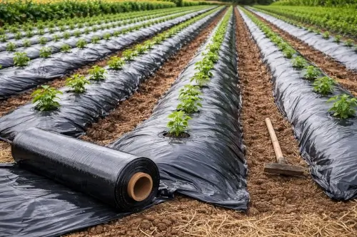 Polietileno negro utilizado para cobertura y protección de suelos agrícolas en Colombia.