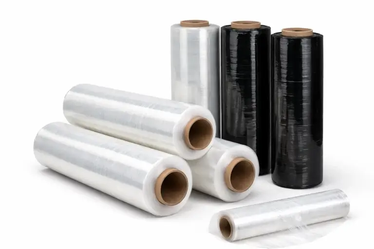 Rollos de stretch film industrial en varios colores para embalaje y logística